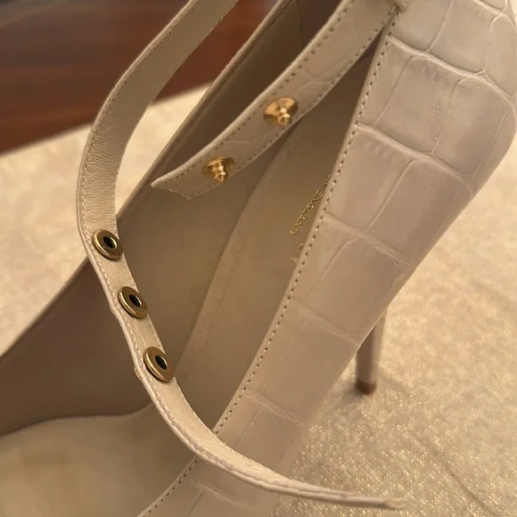 Burberry Beige Croc-Embossed Leather Ankle Strap Heels Size 40/ 9US - Picture 3 of 13